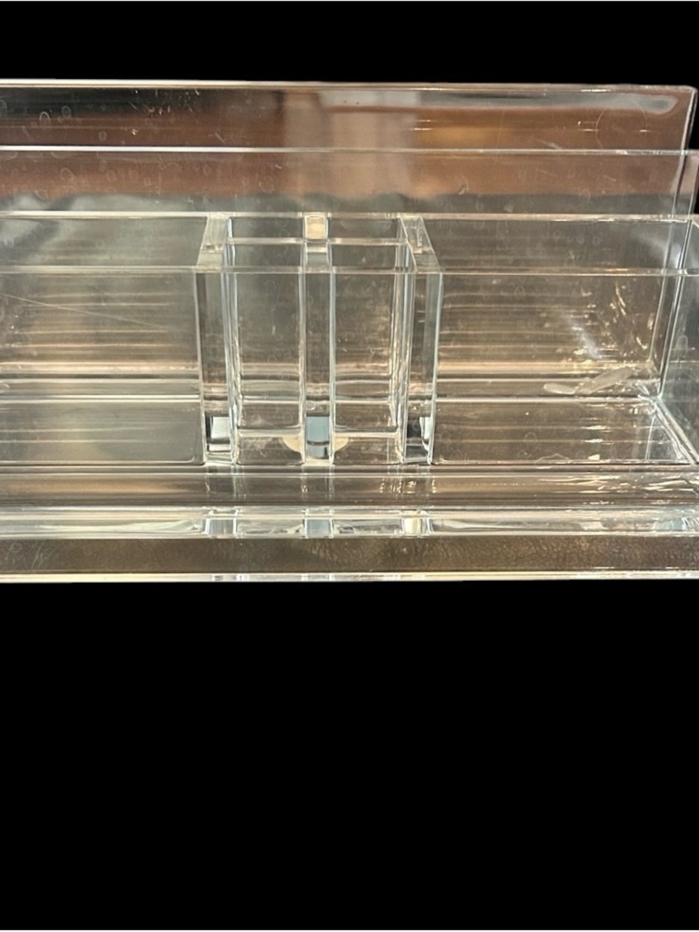 VTG Guzzini Acrylic Desk Makeup Organizer Lucite Caddy 70s 80s Clear Thick READ